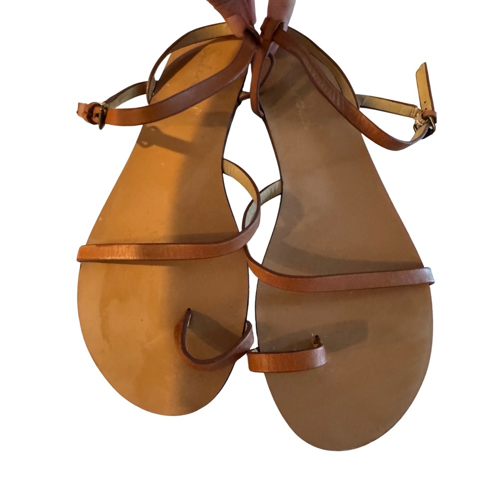 Splendid Boho Womens Tan Leather Multi Strap Gladiator Sandals Toe Loop Flat  9